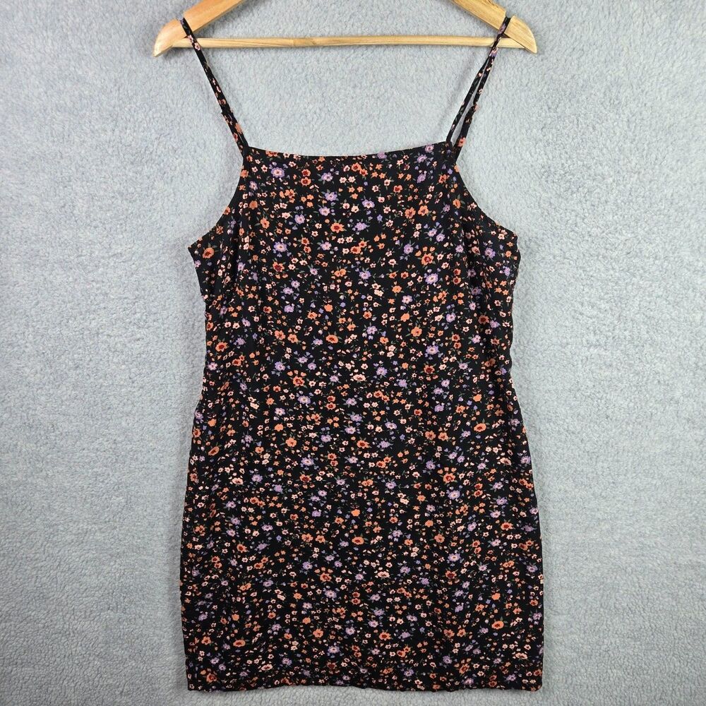 Vans Women's XL Floral Slip Mini Dress Black Ditsy Flower Spaghetti Strap